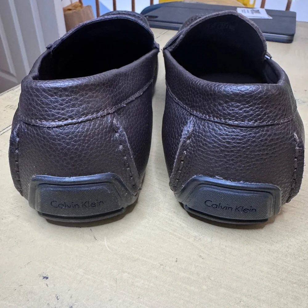 Calvin Klein Men's Pebbled Brown Leather Driving Shoes
